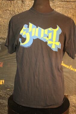 Ghost Band Logo Graphic T Shirt Black Blue Yellow Gothic Rock Metal Adult